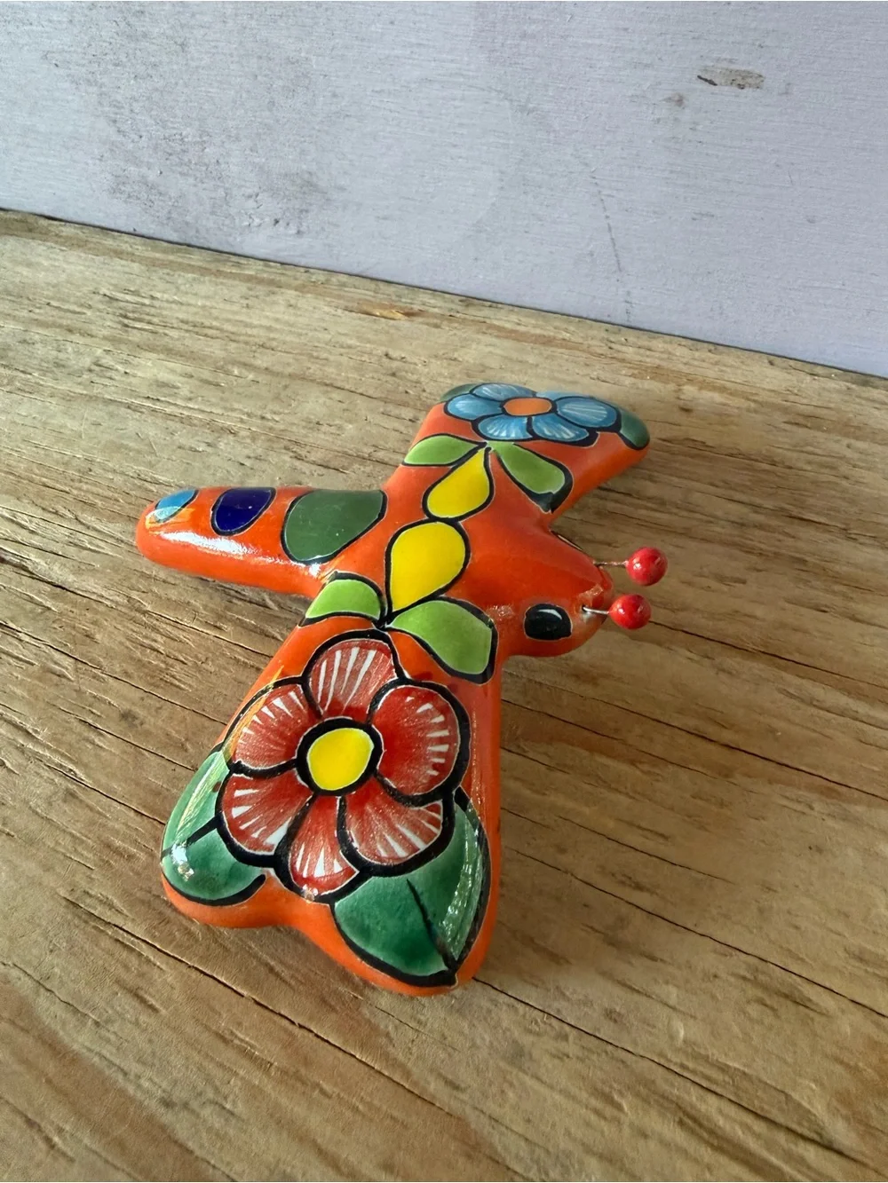 Hand-Painted Orange Talavera Floral Wall Accent